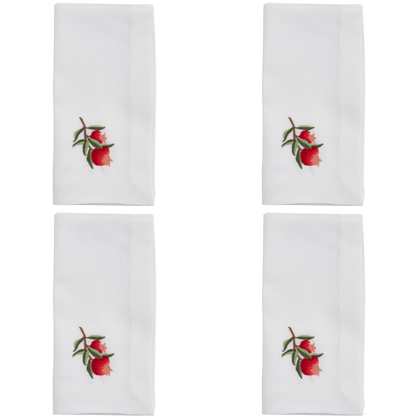 White Embroidered Pomegranate Napkins 100% Polyester, 20 Inch Square (4 pcs.)