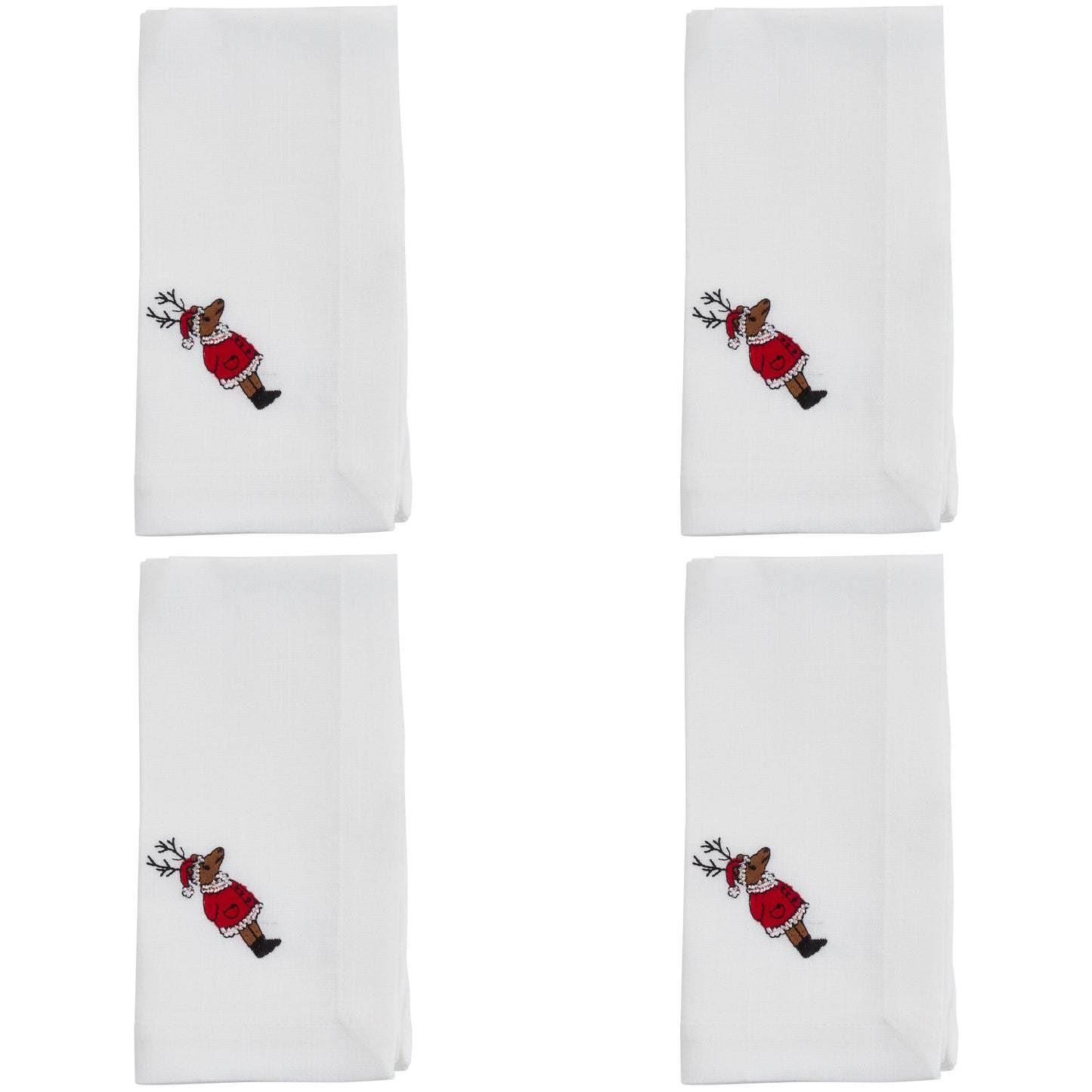 White Embroidered Reindeer Napkins 100% Polyester, 20 Inch Square (4 pcs.)