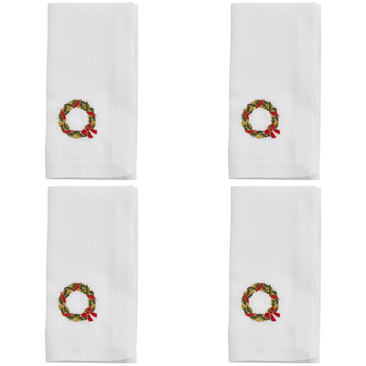 White Embroidered Wreath Napkins 100% Polyester, 20 Inch Square (4 pcs.)