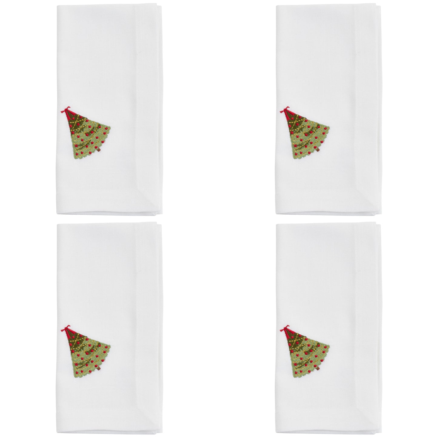 White Embroidered Christmas Tree Napkins 100% Polyester, 20 Inch Square (4 pcs.)