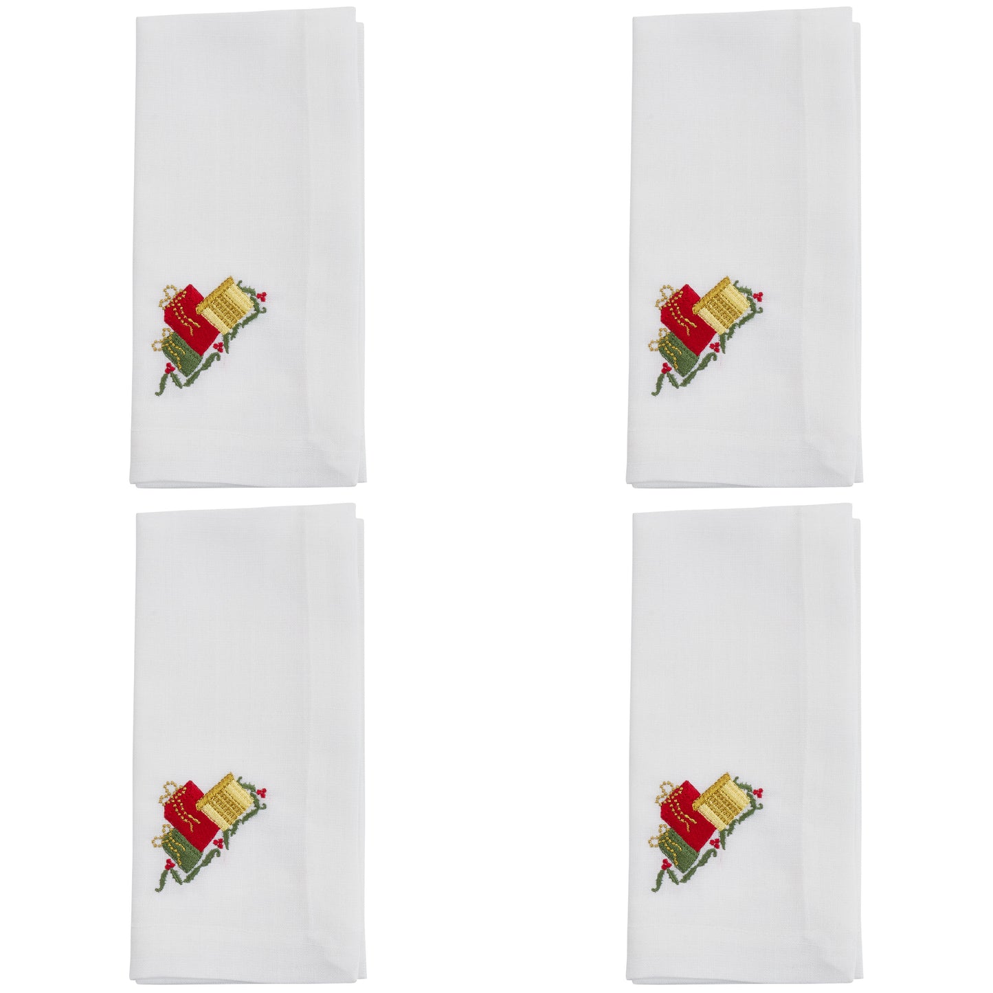 White Embroidered Gifts Napkins 100% Polyester, 20 Inch Square (4 pcs.)