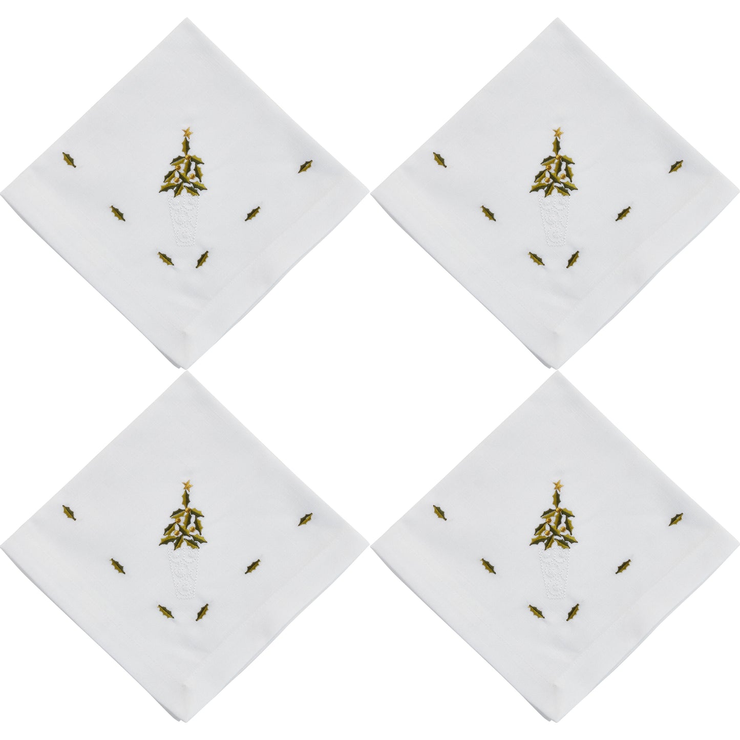 White Embroidered Topiary Napkins 100% Polyester, 20 Inch Square (4 pcs.)