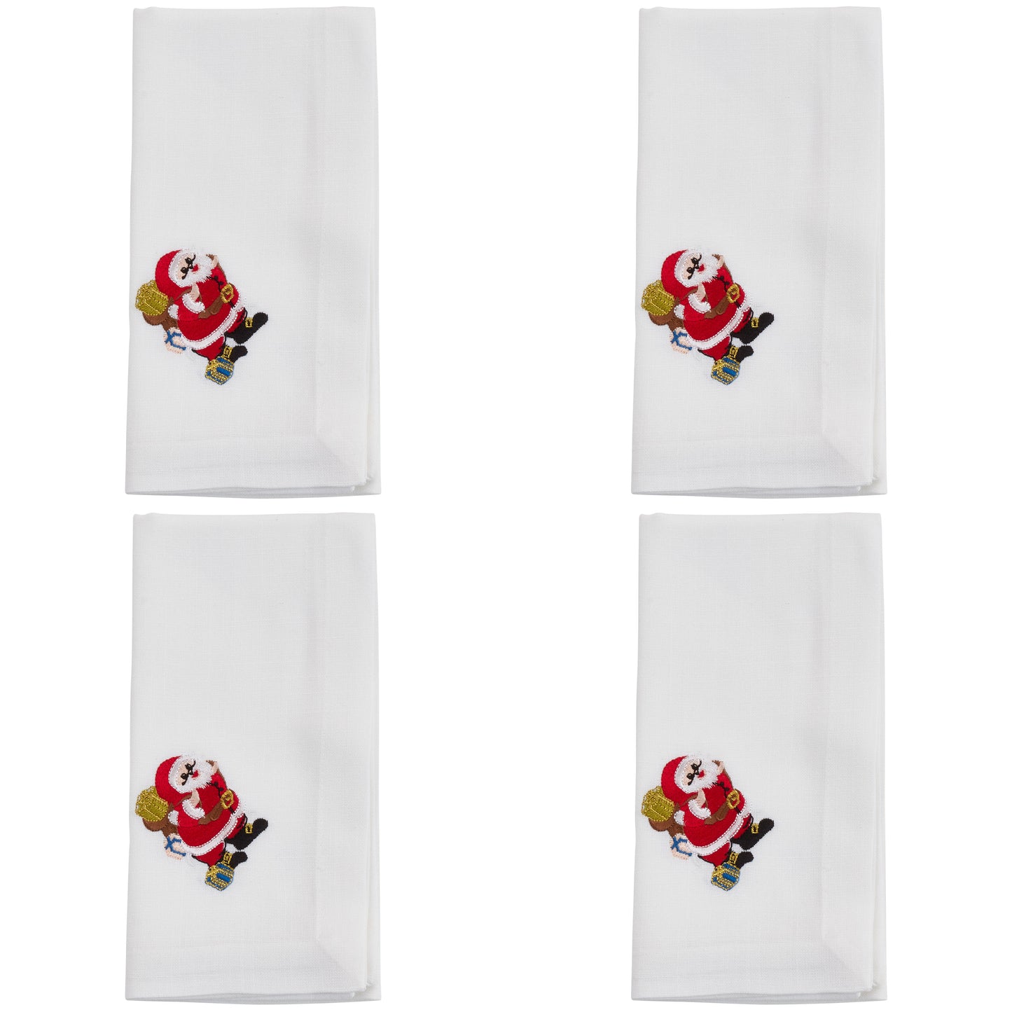 White Embroidered Santa Napkins 100% Polyester, 20 Inch Square (4 pcs.)