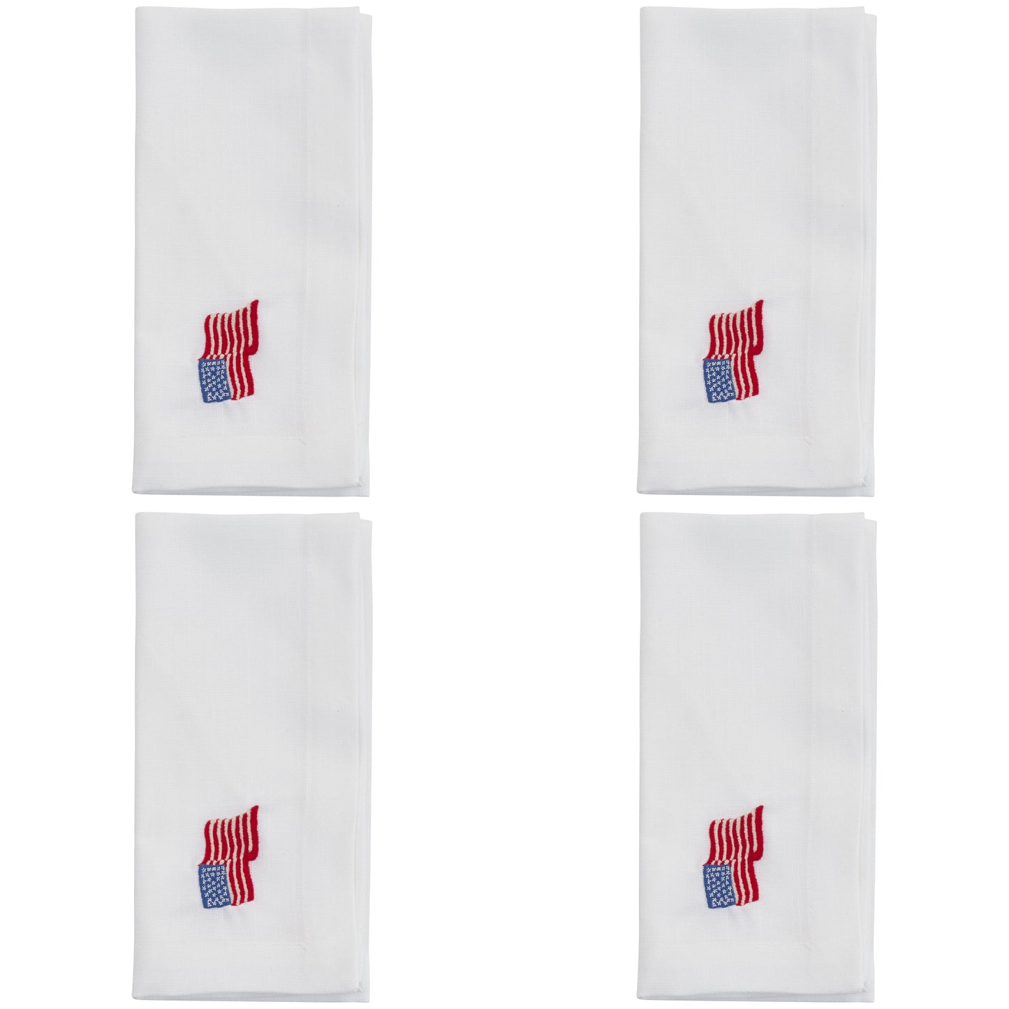 White Embroidered American Flag Napkins 100% Polyester, 20 Inch Square (4 pcs.)