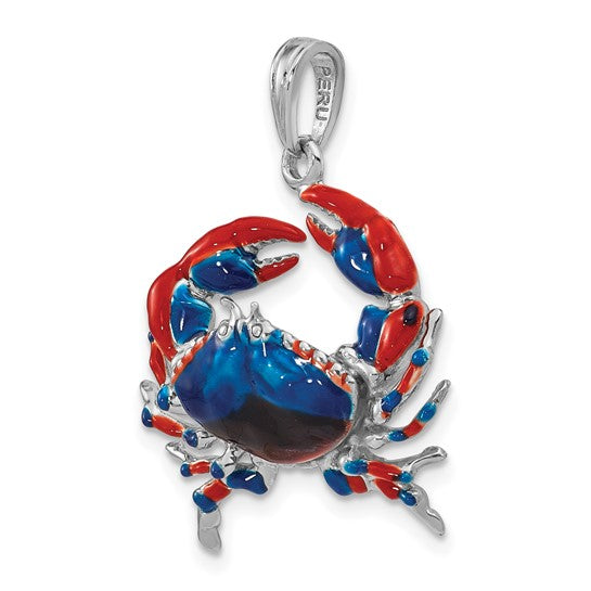 Million Charms 925 Sterling Silver Charm Pendant, Stone Crab with Blue Enamel 2-D