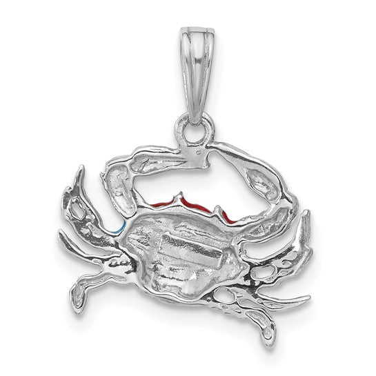Million Charms 925 Sterling Silver Charm Pendant, Small Blue Crab with Blue Enamel 2-D