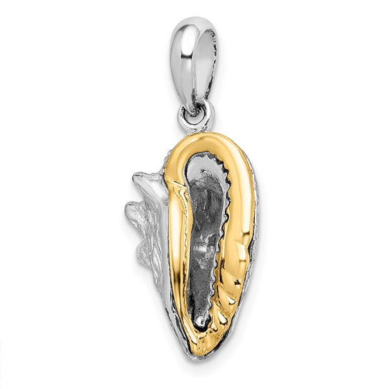 Million Charms 925 Sterling Silver Charm Pendant, Large 3-D Conch Shell with 14K Accent