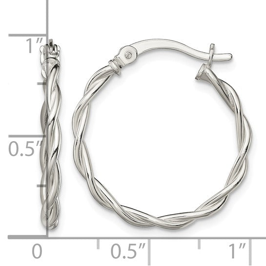 925 Sterling Silver Polished Braided Hoop Earrings, 23.6mm x 22.2mm