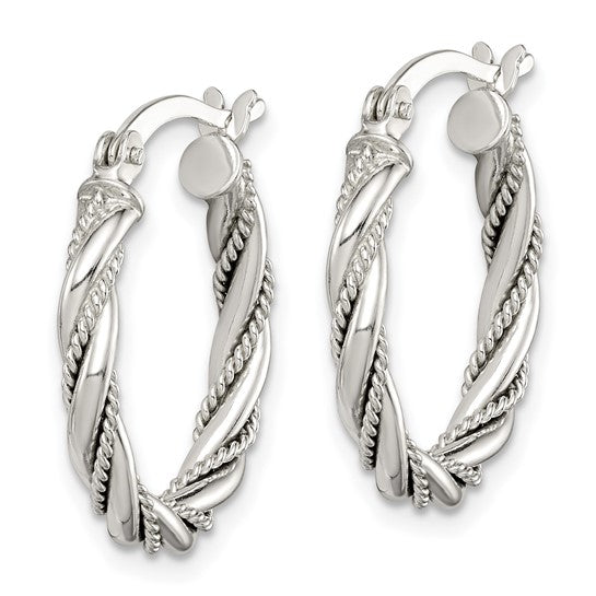 925 Sterling Silver Twisted & Textured Hoop Earrings, 21.86mm x 20mm