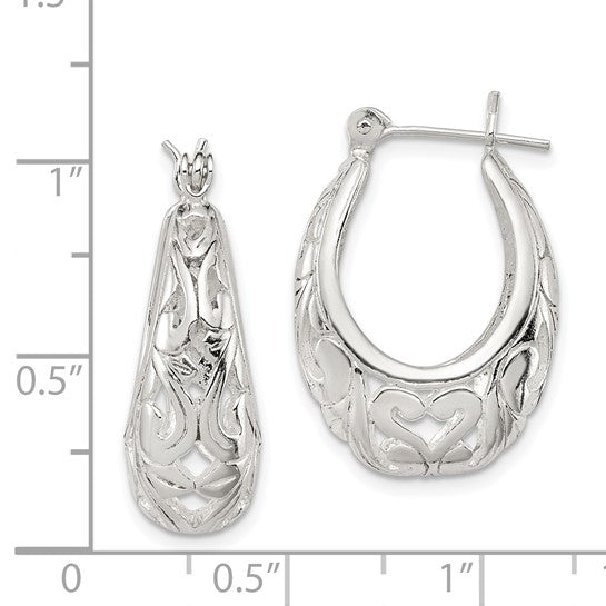 Stella Silver 925 Sterling Silver Oval Filigree Hoop Earrings, 24mm x 17mm