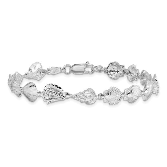 Million Charms 925 Sterling Silver Assorted Shell Charm Link Bracelet, 7.25" Length