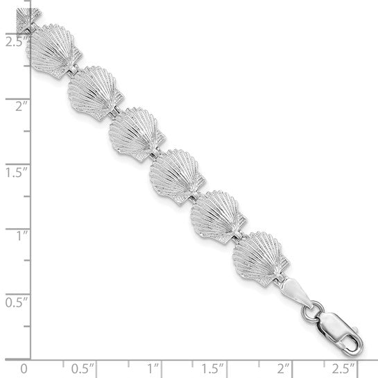Million Charms 925 Sterling Silver Scallop Shell Charm Link Bracelet, High Polish, 7.5" Length