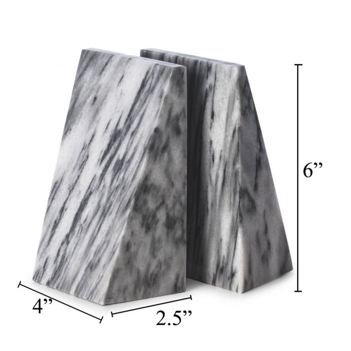 Occasion Gallery Grey Color Carrera grey solid marble wedge bookends 4 L x 2.5 W x 6 H in.