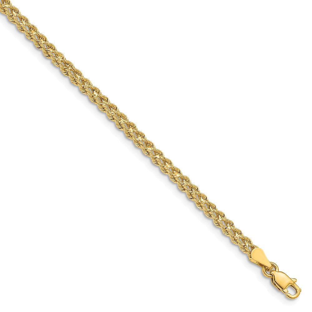 Million Charms 14k Yellow Gold 3.0mm Wide Double Strand Rope Bracelet, Chain Length: 7 inches