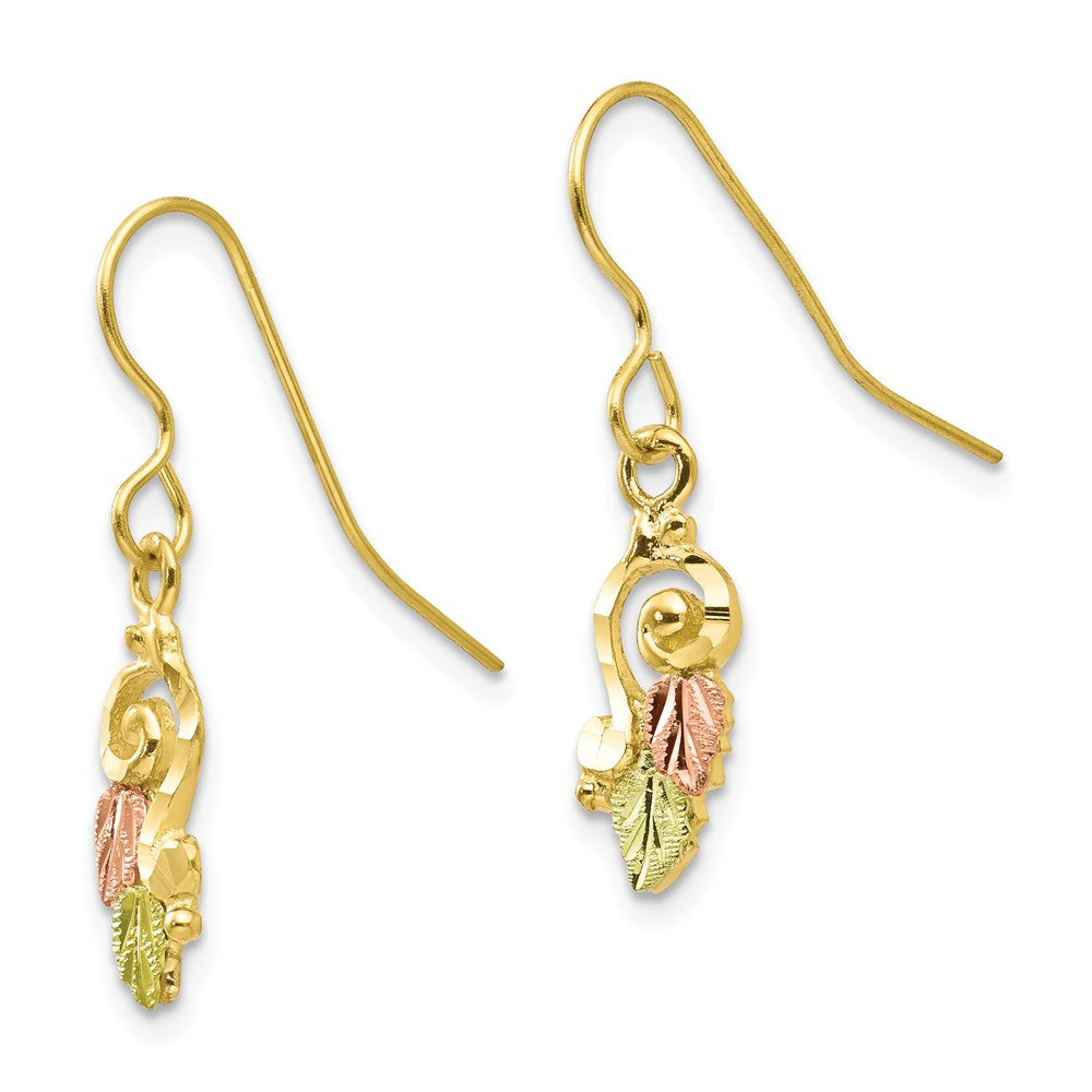 Black Hills Gold 10k Yellow Gold Tri-color Shepherd Hook Earrings, 26mm x 6mm