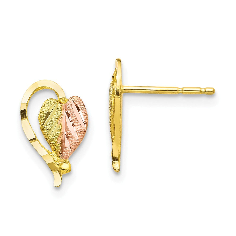 Black Hills Gold 10k Yellow Gold Tri-color Post Earrings, 12mm x 7mm