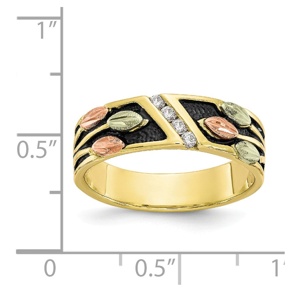 Black Hills Gold 10k Yellow Gold Tri-color Antiqued Diamond Ring, Size: 7