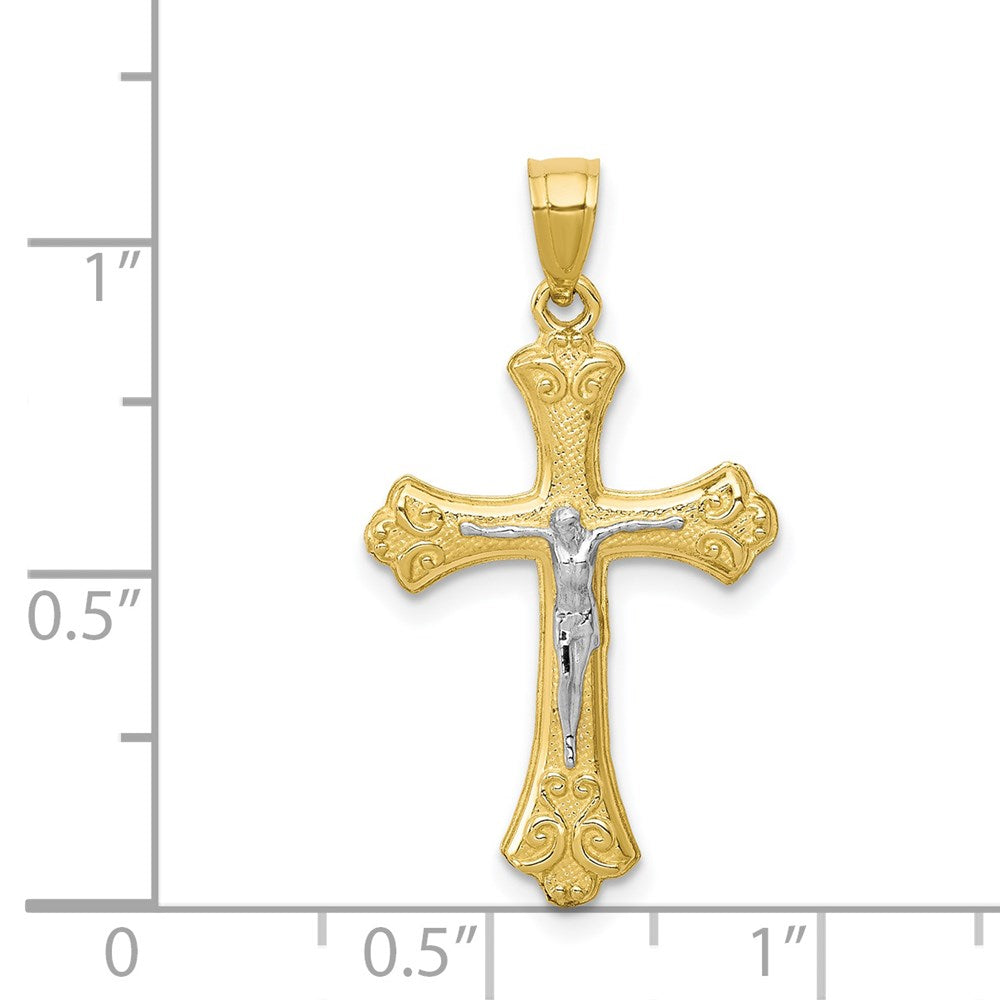 Million Charms 10K Yellow Gold Themed, Rhodium-plated Fleur De Lis Relgious Crucifix Pendant