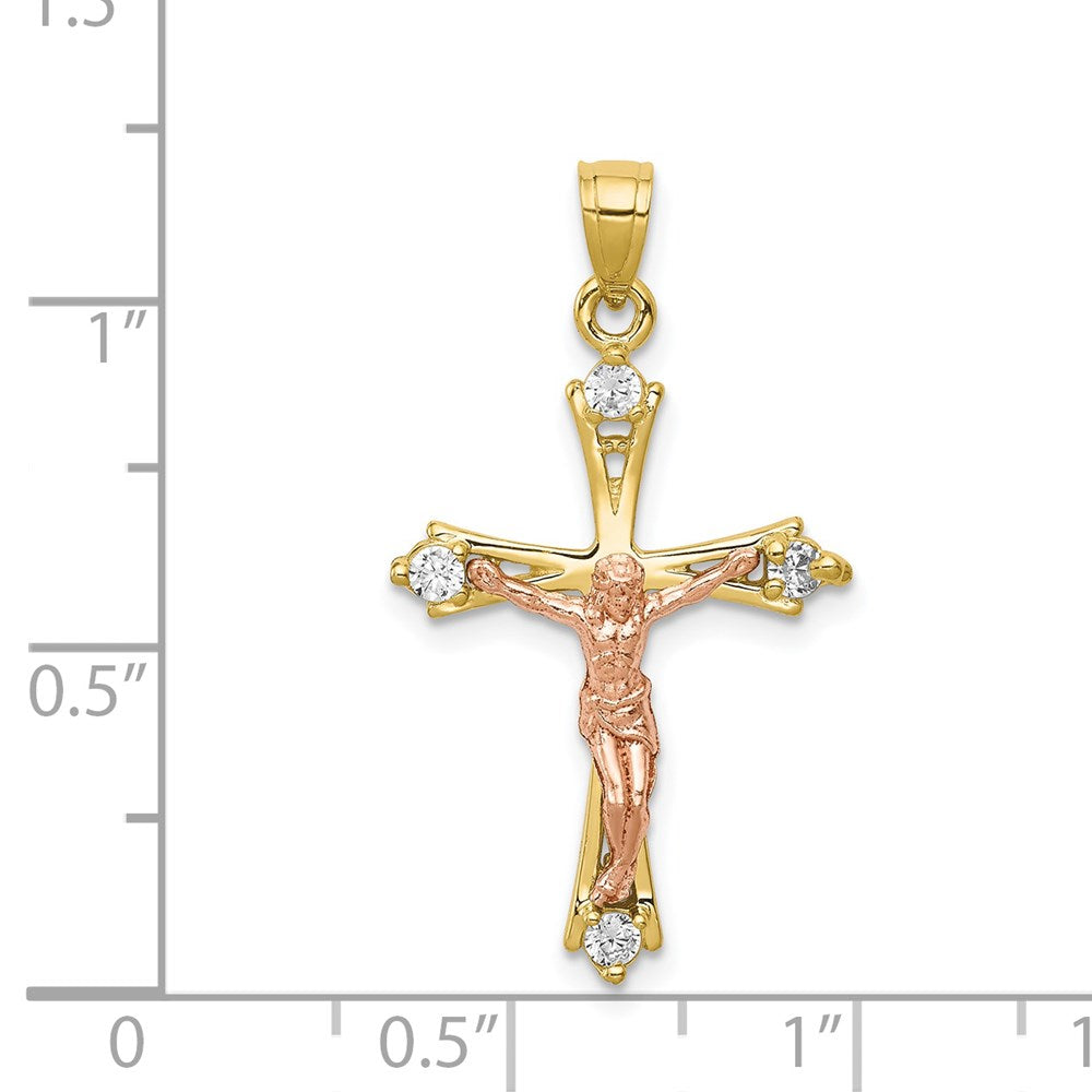Million Charms 10K Two-Tone (Cubic Zirconia) CZ Relgious Crucifix Pendant