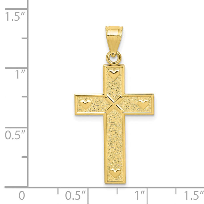 Million Charms 10K Yellow Gold Themed Relgious Cross With God Loves Me On Reverse Pendant