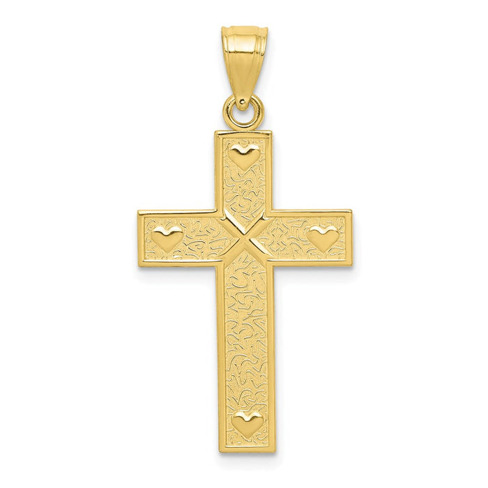 Million Charms 10K Yellow Gold Themed Relgious Cross With God Loves Me On Reverse Pendant
