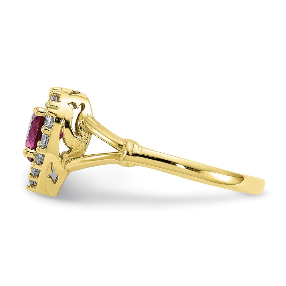 10k Yellow Gold Red & White CZ Heart Ring, Size: 7