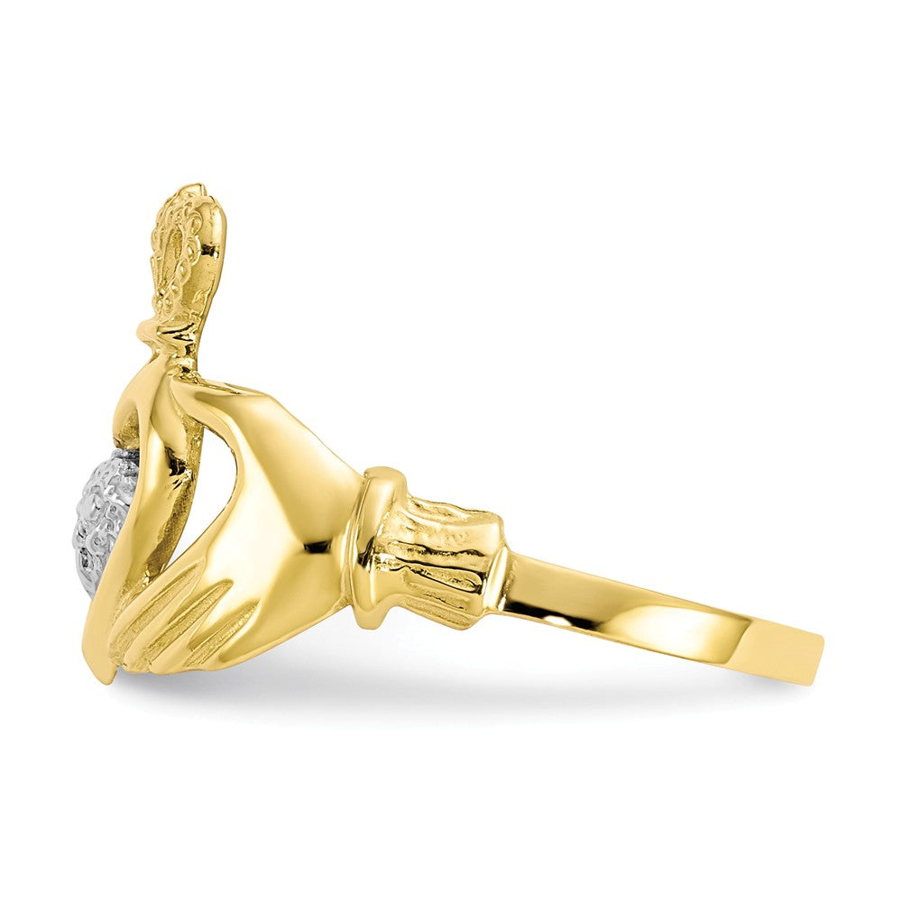 10k & Rhodium Claddagh Ring, Size: 6