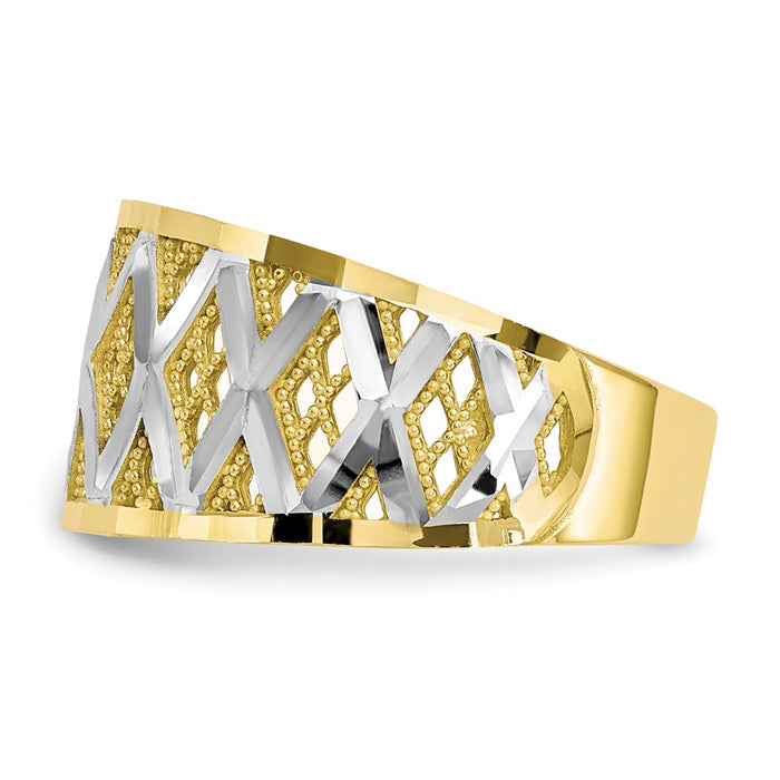10k & Rhodium Diamond-cut Filigree Ring, Size: 7