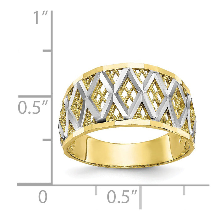 10k & Rhodium Diamond-cut Filigree Ring, Size: 7