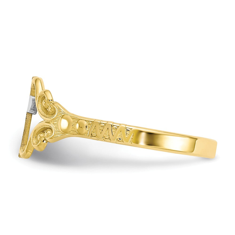 10k & Rhodium Polished Cross Ring, Size: 6