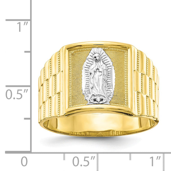 10k & Rhodium Men's Our Lady of Guadalupe Ring, Size: 10