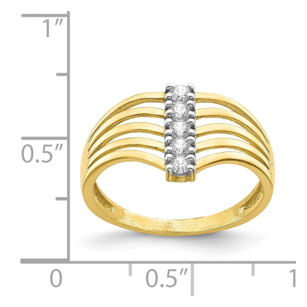 10k Yellow Gold CZ 5-Line Ring, Size: 6.75