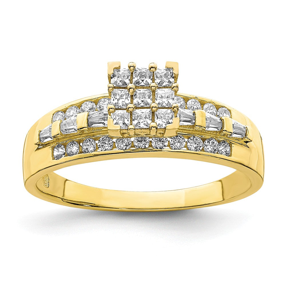 Anillo solitario de micropavé de circonita cúbica en oro amarillo de 10 quilates, talla: 7