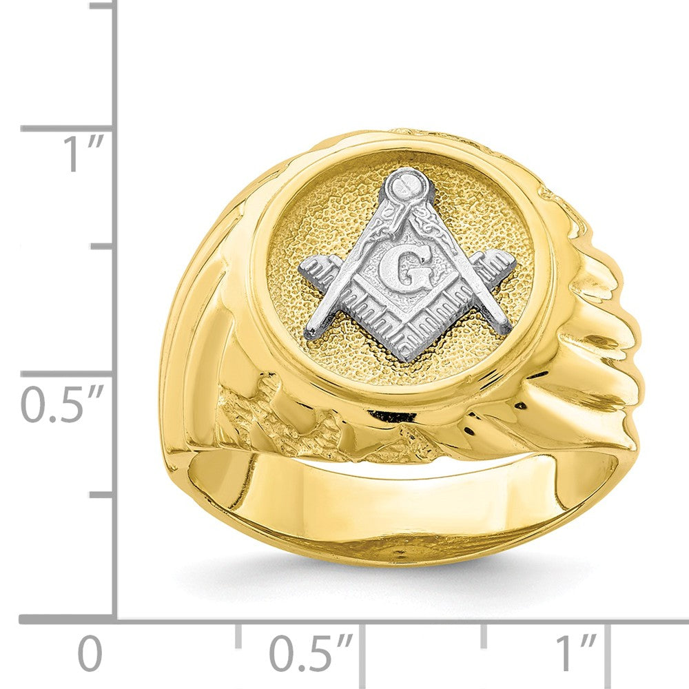 Anillo masónico para hombre en oro de dos tonos de 10K, talla: 10.5