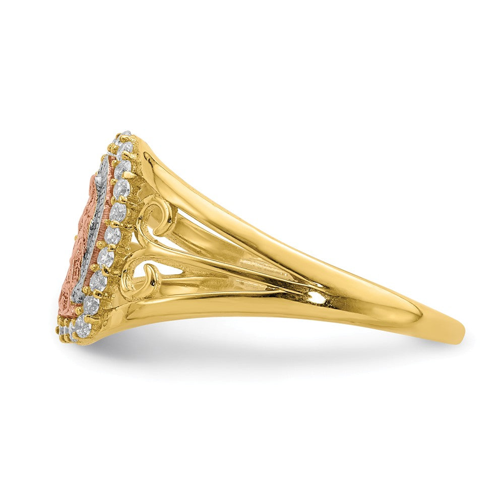 10K Two-Tone Gold with White Rhodium CZ Guadalupe Ring, Size: 7.5