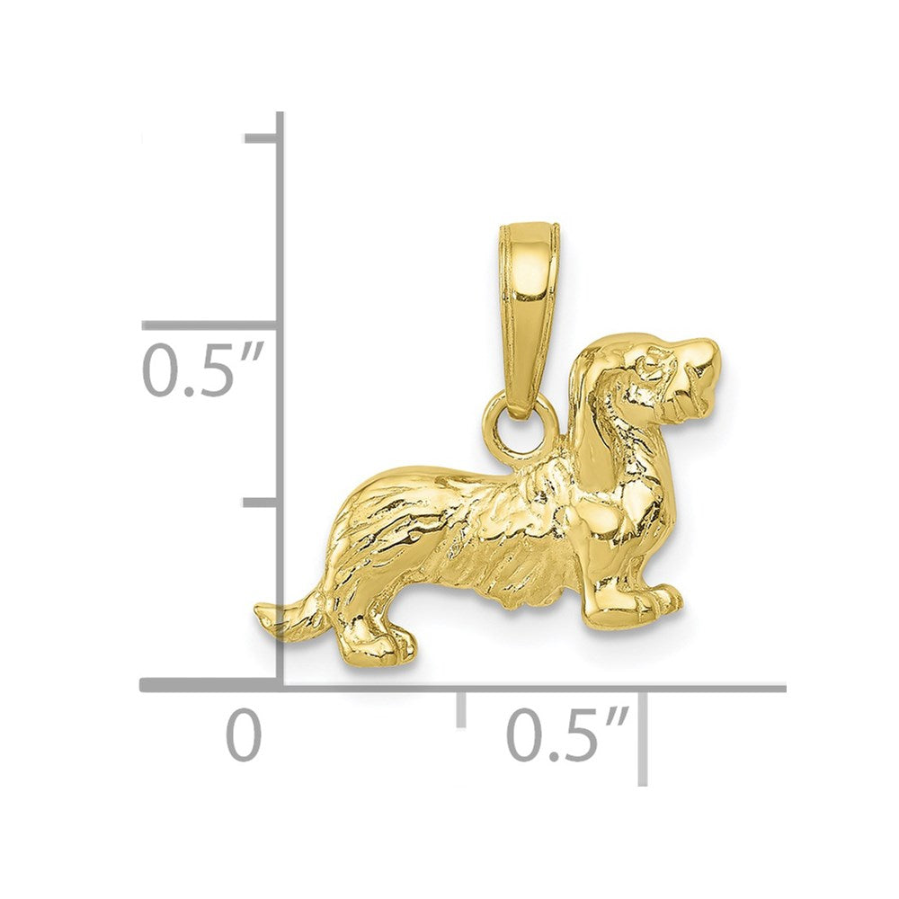 Million Charms 10K Yellow Gold Themed Long-Haired Dachshund Dog Pendant