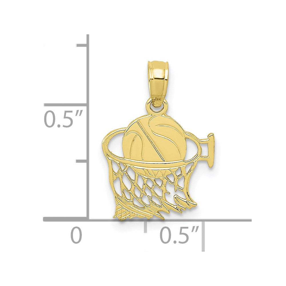 Million Charms 10K Yellow Gold Themed Sports Basketball In Net Pendant