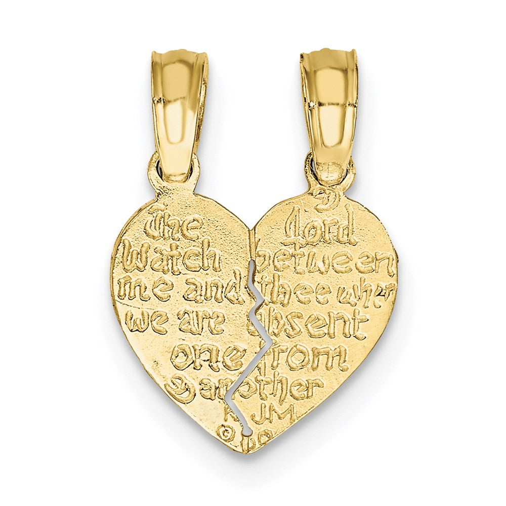 Million Charms 10K Yellow Gold Themed Reversible Break Apart Mizpah Heart Pendant