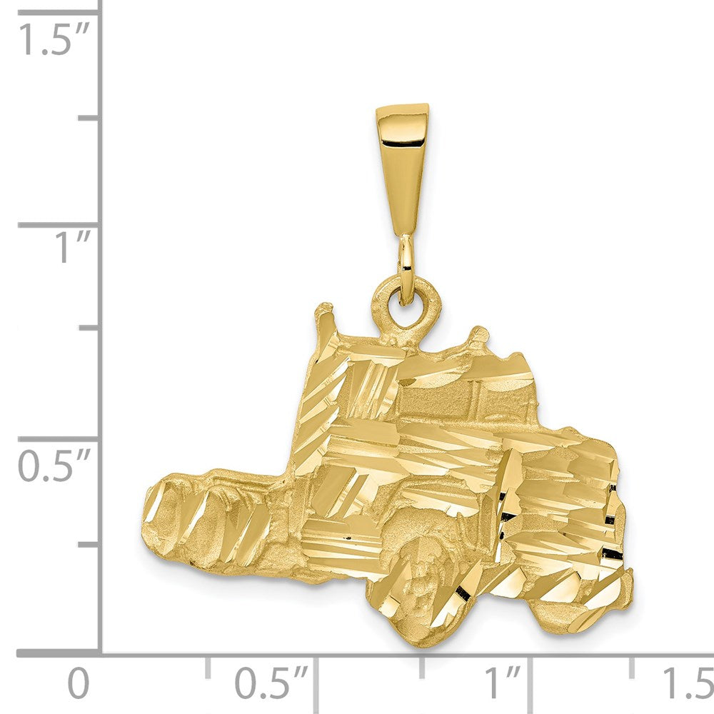 Million Charms 10K Yellow Gold Themed Solid Diamond-Cut Semi Truck Charm