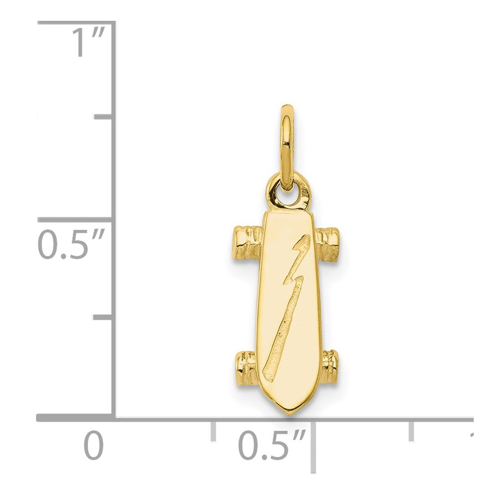 Million Charms 10K Yellow Gold Themed Solid 3-Dimensional Skateboard Charm