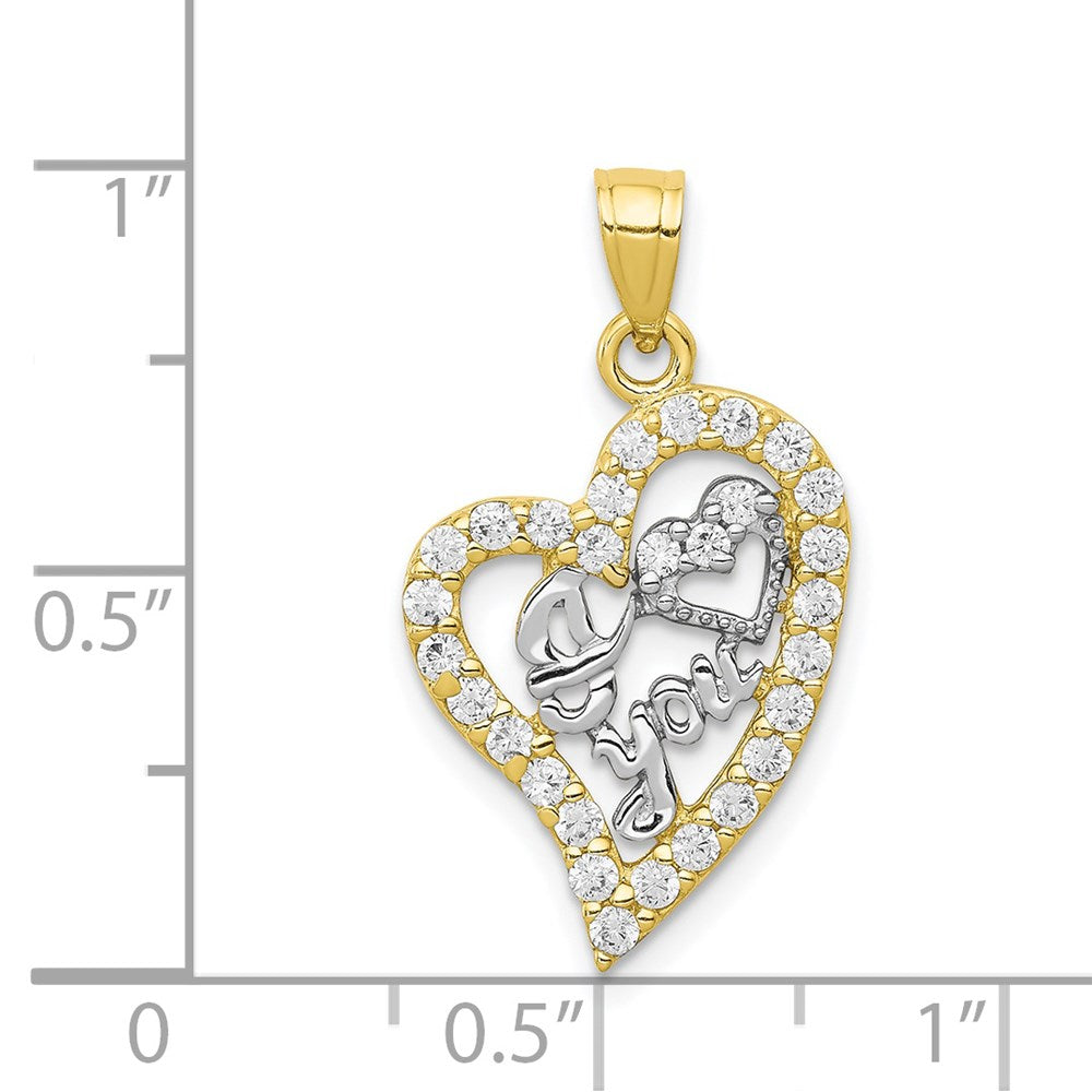 Million Charms 10K Yellow Gold Themed, Rhodium-plated I Love You (Cubic Zirconia) CZ Heart Pendant