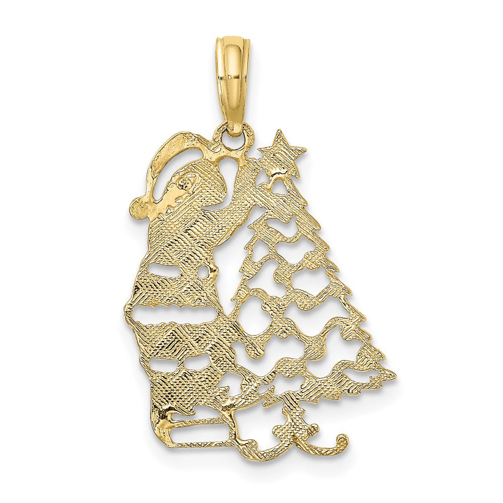 Million Charms 10K Yellow Gold Themed Polished Christmas Tree & Santa Pendant