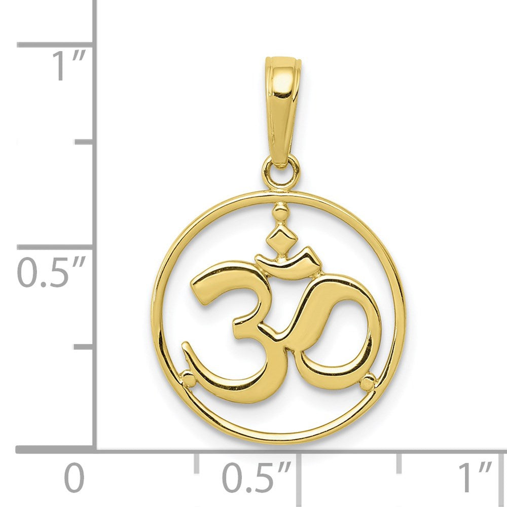Million Charms 10K Yellow Gold Themed Cut-Out Round Frame Yoga Om Symbol Pendant
