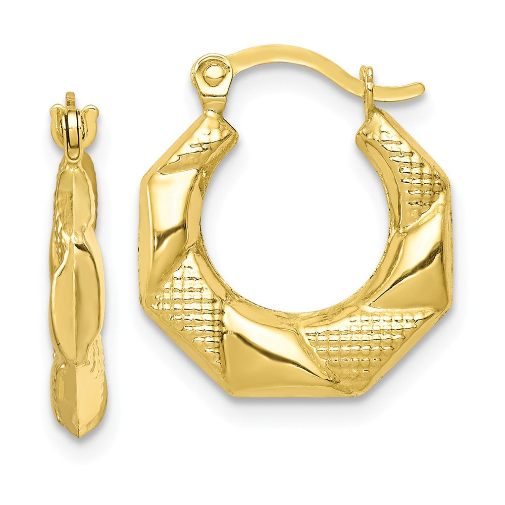 Million Charms 10k Yellow Gold Scalloped Textured Hollow Hoop Earrings, 16mm x 14mm
