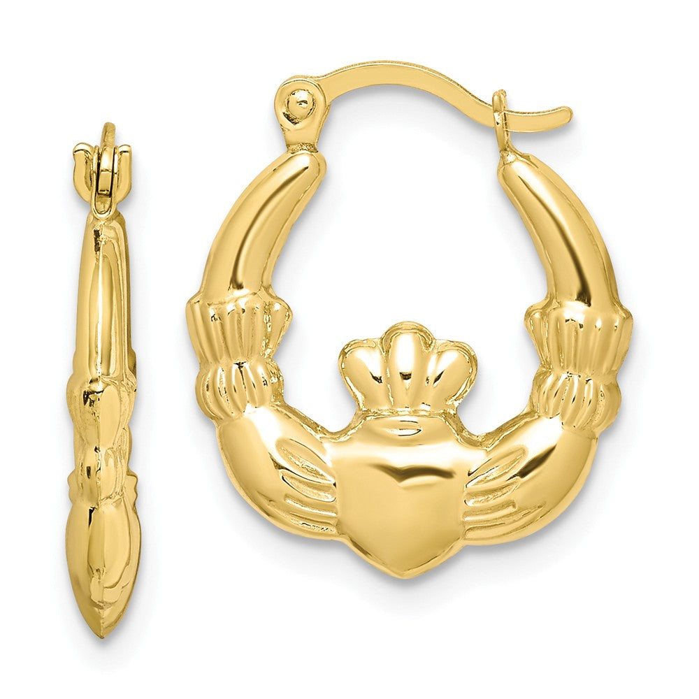 Million Charms 10k Yellow Gold Claddagh Hollow Hoop Earrings, 18mm x 16mm