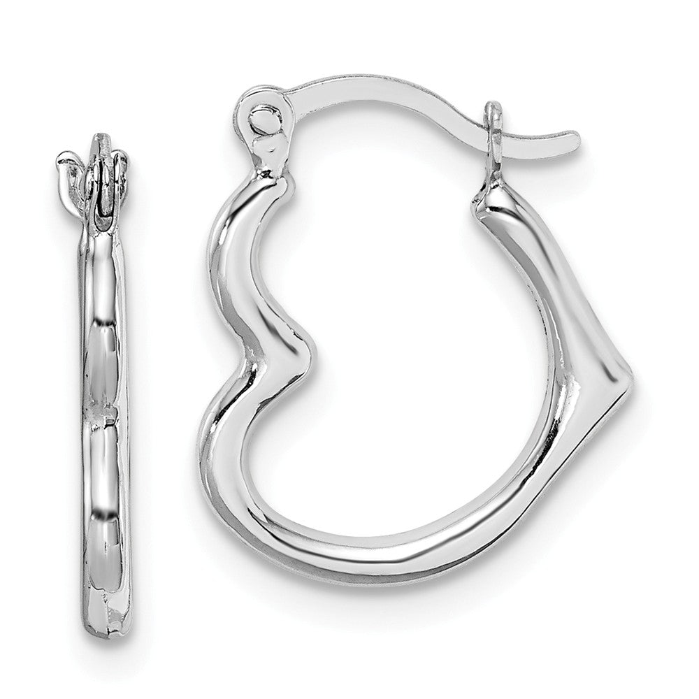 Million Charms 10K White Gold Hollow Heart Shaped Hoop Earrings, 16mm x 13mm