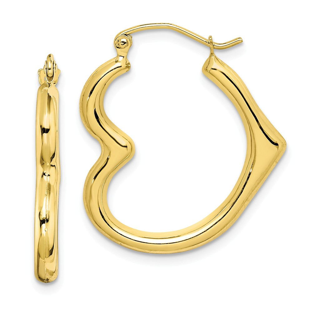 Million Charms 10k Yellow Gold Hollow Heart Shape Hoop Earrings, 26mm x 23mm