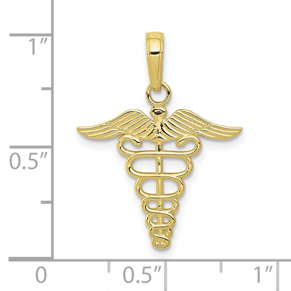 Million Charms 10K Yellow Gold Themed Caduceus Pendant