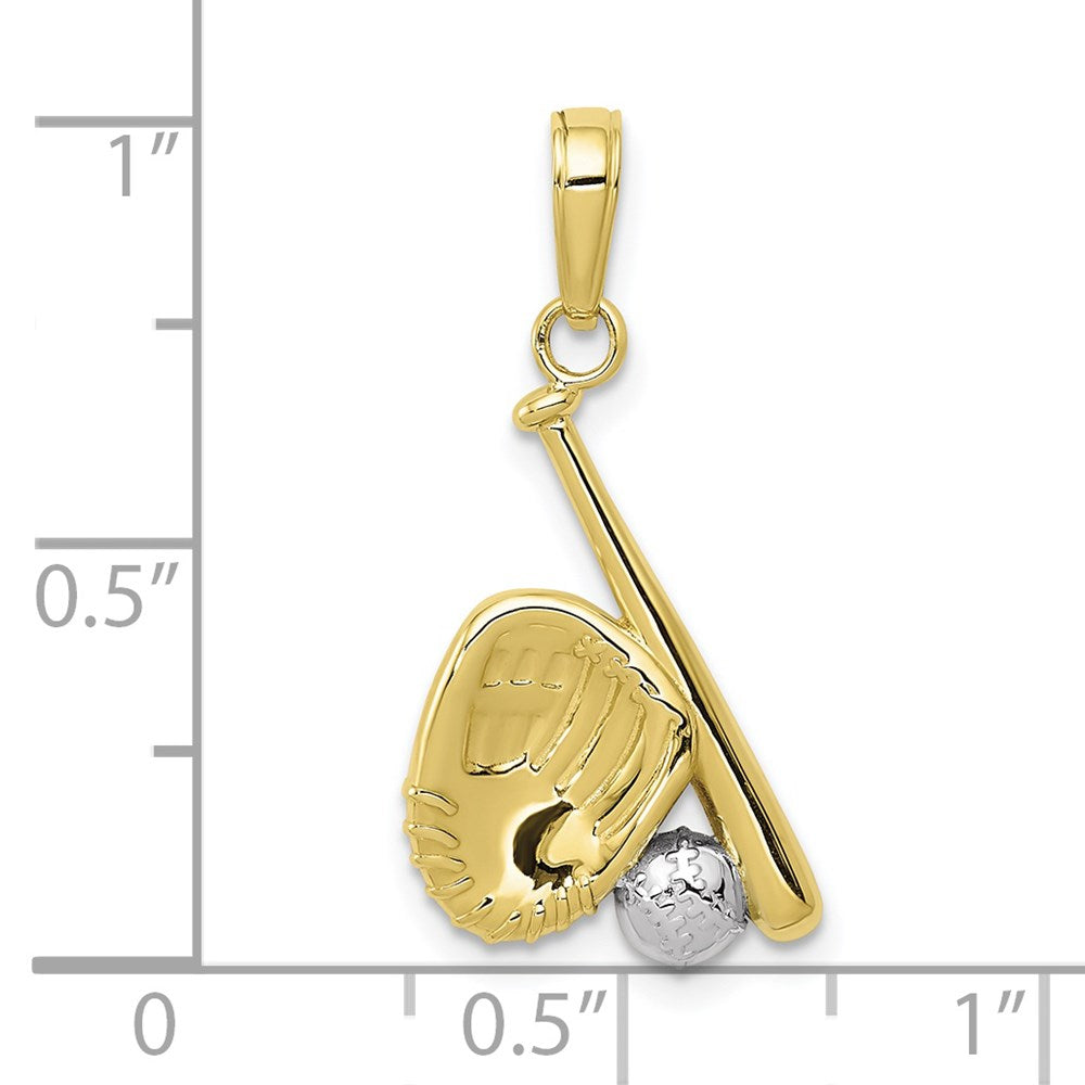 Million Charms 10K Yellow Gold Themed With Rhodium-plated Baseball, Bat, & Glove Pendant