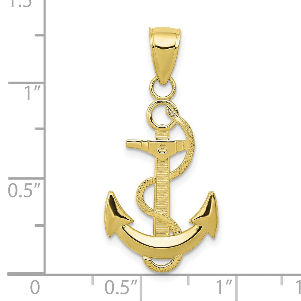 Million Charms 10K Yellow Gold Themed Polished Nautical Anchor With Textured Rope